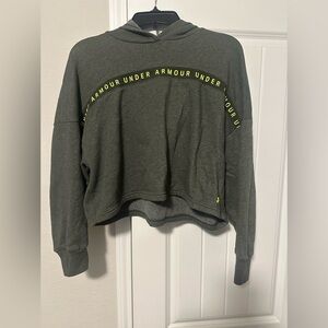 UNDER ARMOUR Women's Small TAPED Hoodie Fleece Green Cropped 3/4 Sleeves Comfy